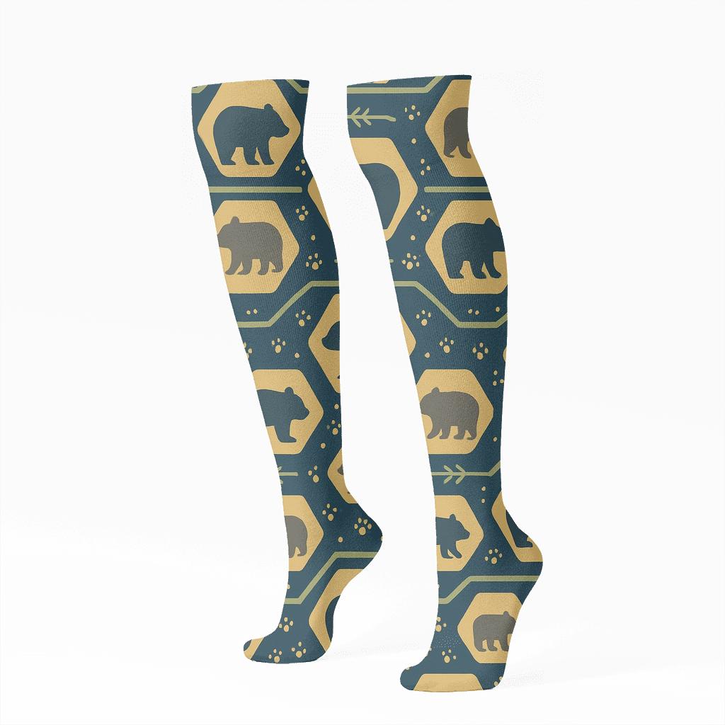 Honey Lattice With Bear Silhouettes comfortable cotton knee-high socks