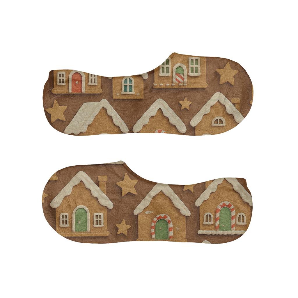 Gingerbread Village Holiday Collage On Cocoa Background soft cotton no-show socks