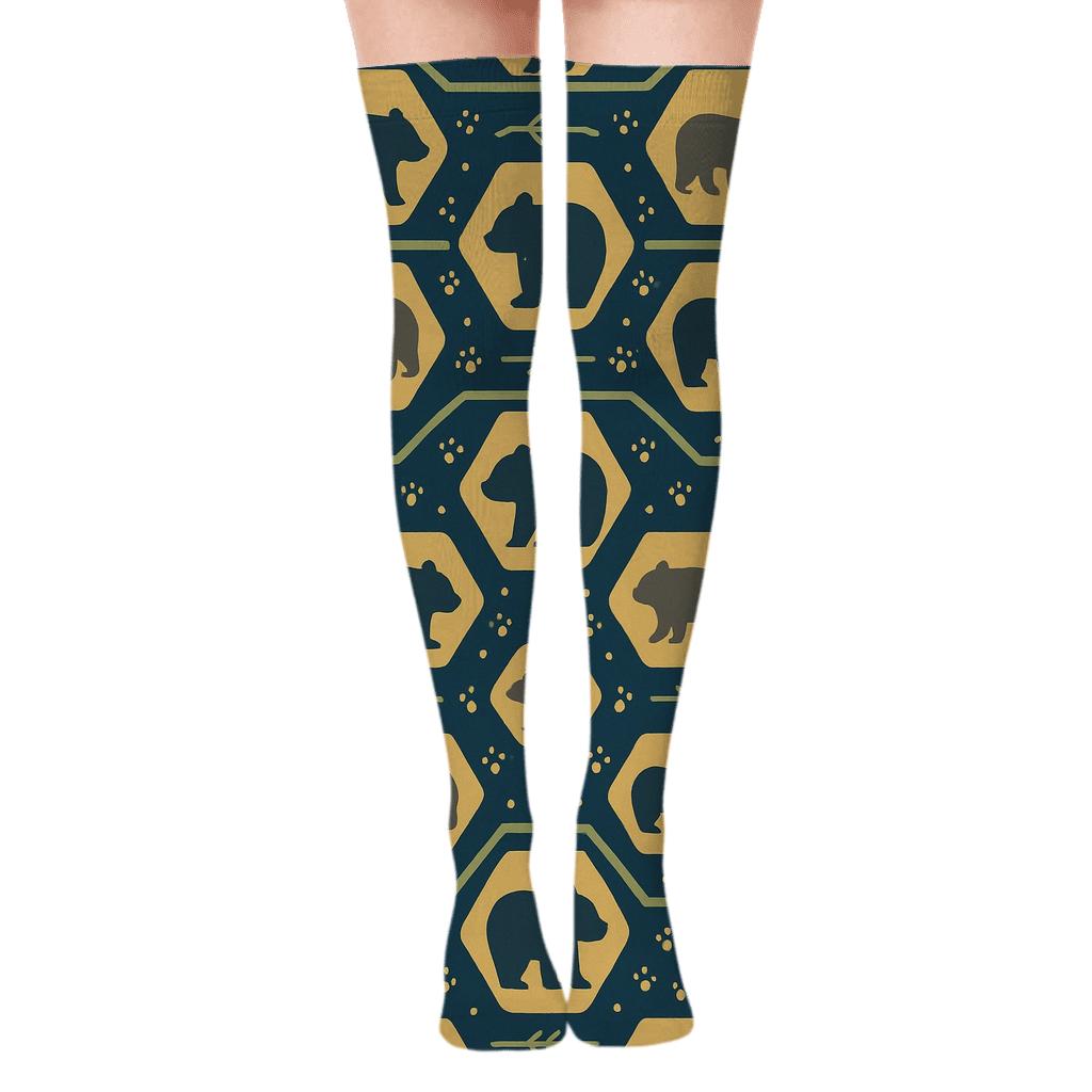Honey Lattice With Bear Silhouettes custom over-the-knee socks