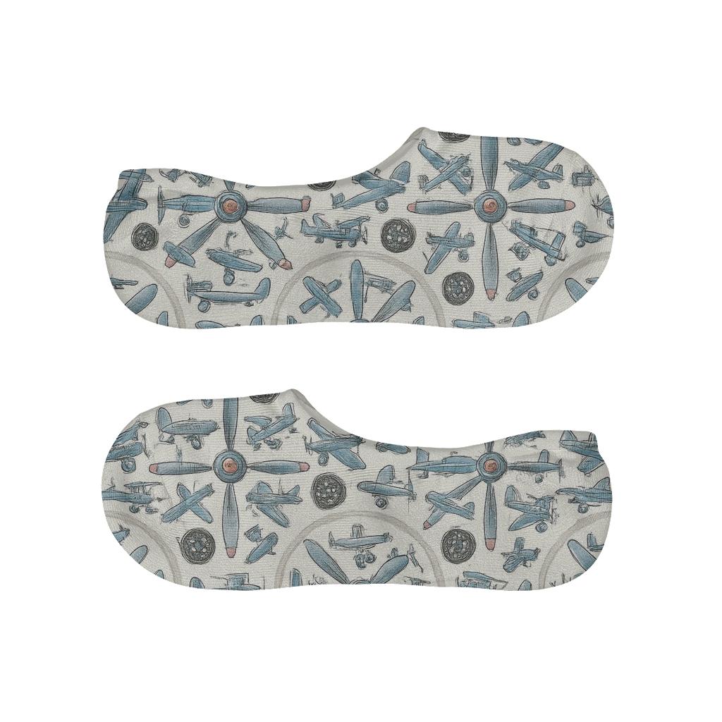 Propeller Pinwheel Airplane Collage anti-slip no-show socks