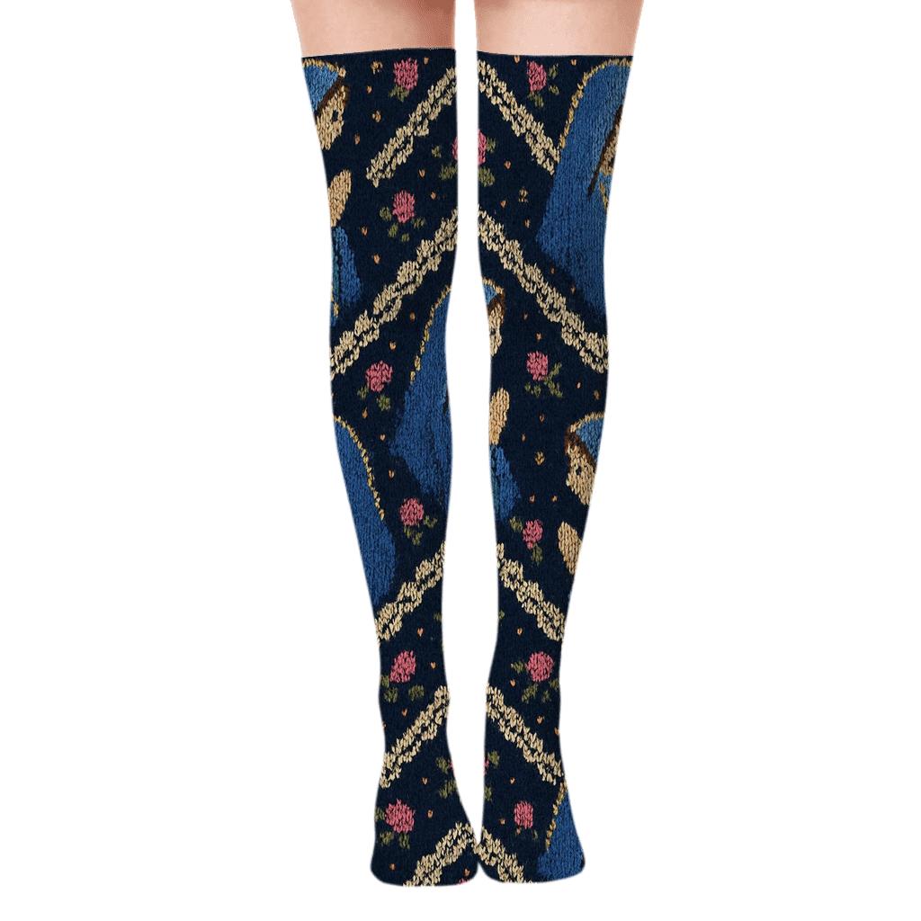 Knitted Mary Blue Cloak Chevron Repeat premium cozy over-the-knee socks