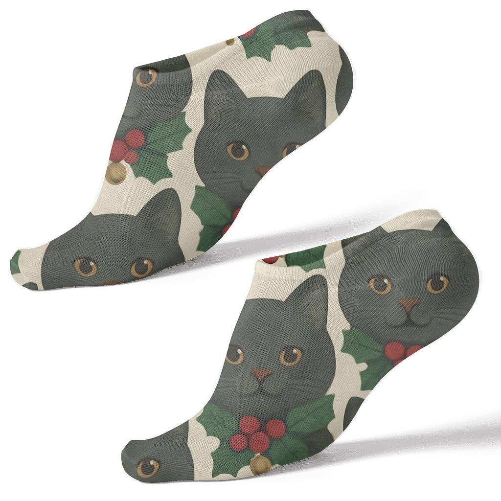 Holly Collar Cats Tessellation On Warm Ivory Background custom ankle socks