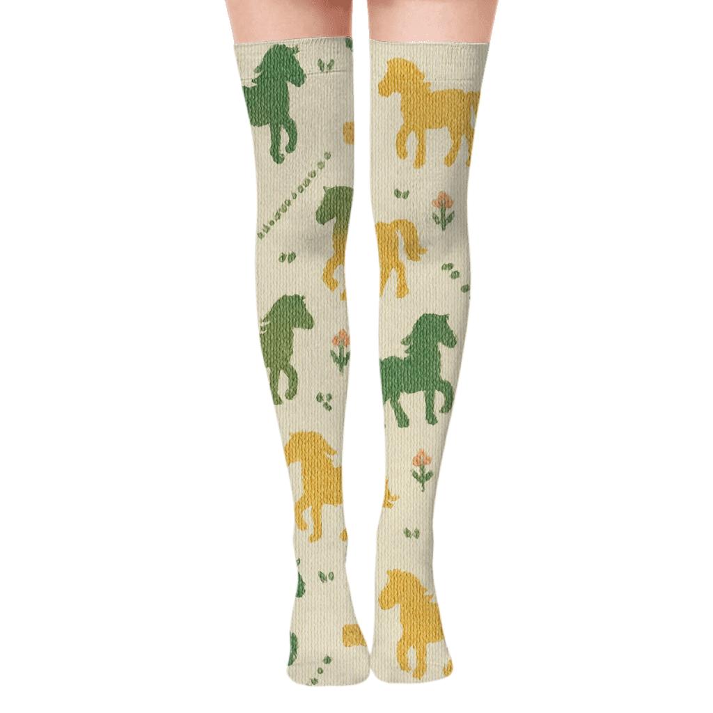 Knitted Meadow Illusion With Pony Motifs premium cozy over-the-knee socks