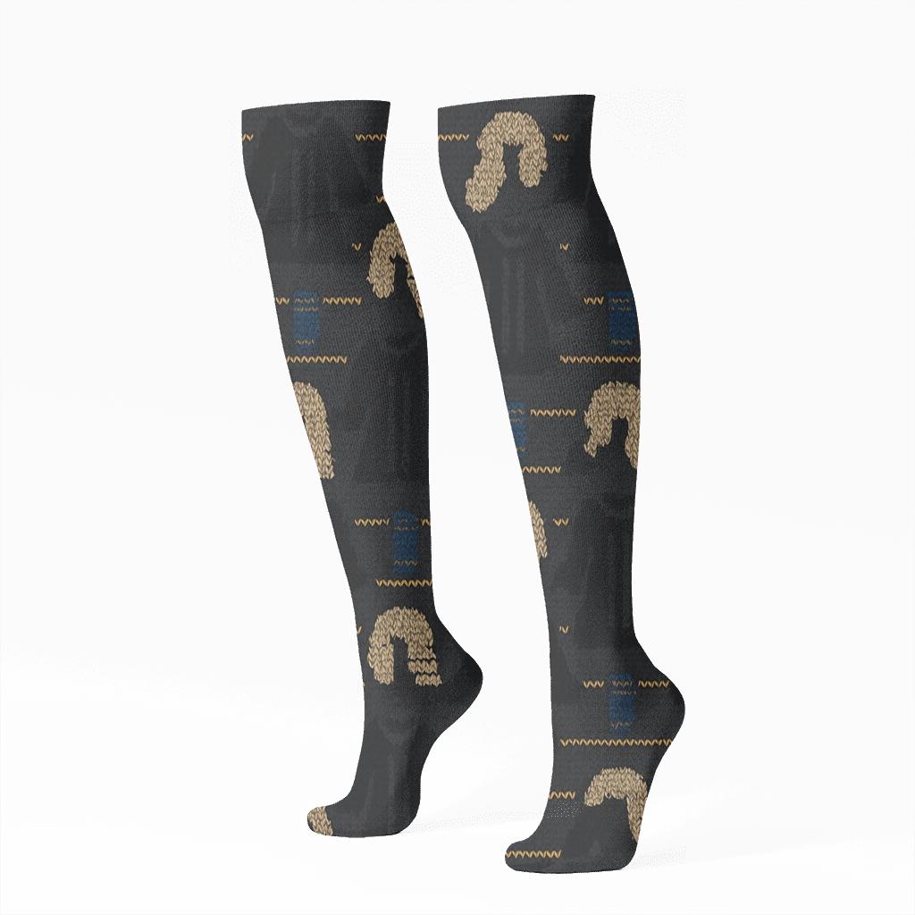 Charcoal Black Robe Weave Judge Pattern comfortable cotton knee-high socks