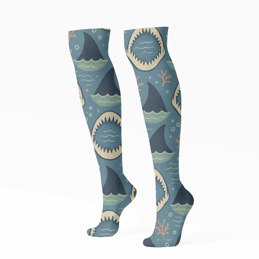 Shark Fin Lattice On Cerulean Tide custom knee-high socks