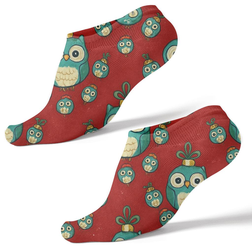 Ornament Owl Concentric Rings On Bright Red Background designer print ankle socks