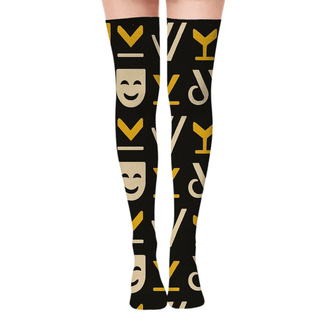 Minimal Grid Pattern Actor Edition trendy patterned over-the-knee socks