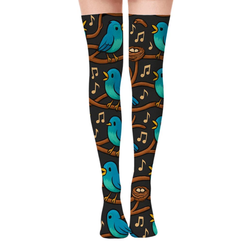 Garden Chorus With Bird Motifs custom over-the-knee socks