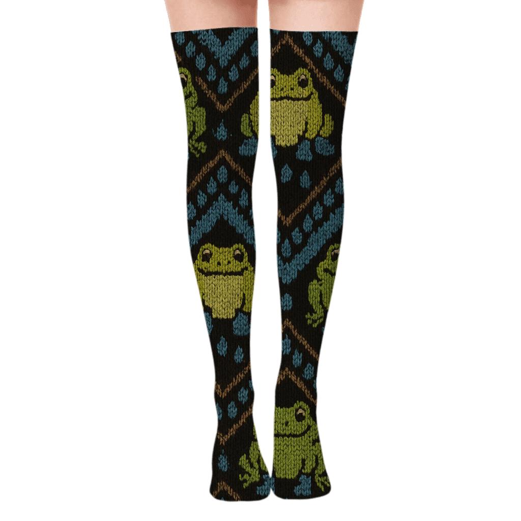 Frog Knit Chevron Raindrop Repeat stylish fashion over-the-knee socks