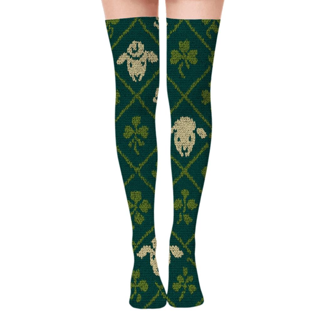 Knitted Meadow Tiles With Sheep Motifs custom over-the-knee socks