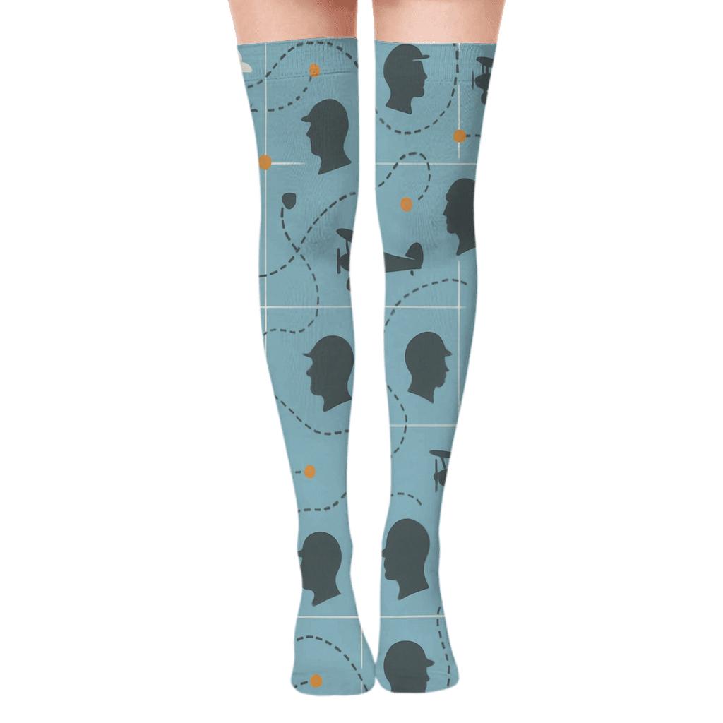 Sky Map Tile Pattern For The Pilot unique graphic over-the-knee socks