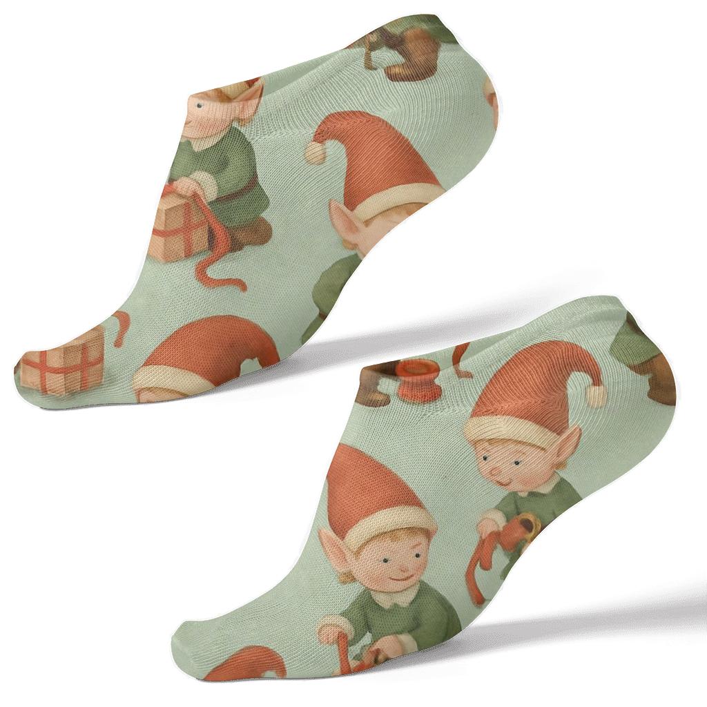 Elves In Holiday Workshop Diagonal Array On Mint Background stylish athletic ankle socks