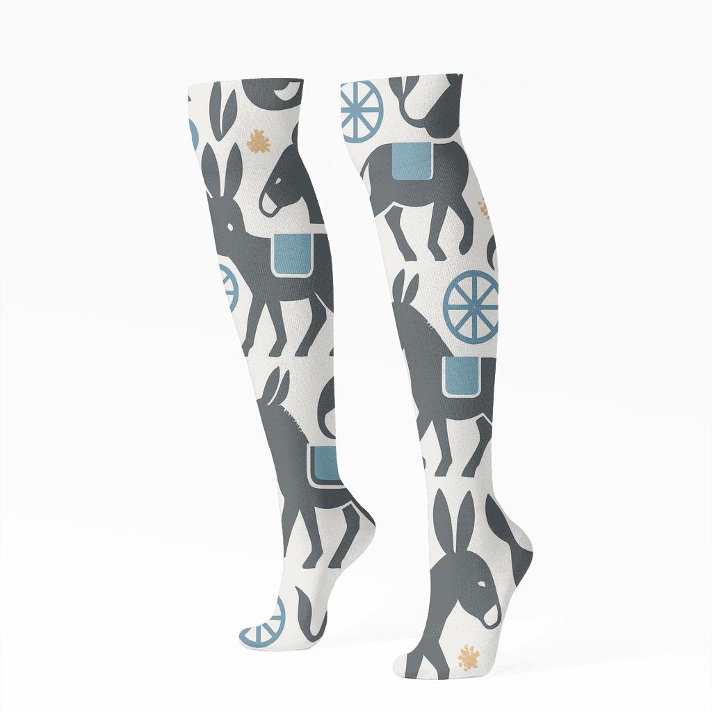 Slate Gray Donkey Silhouette Tessellation designer print knee-high socks