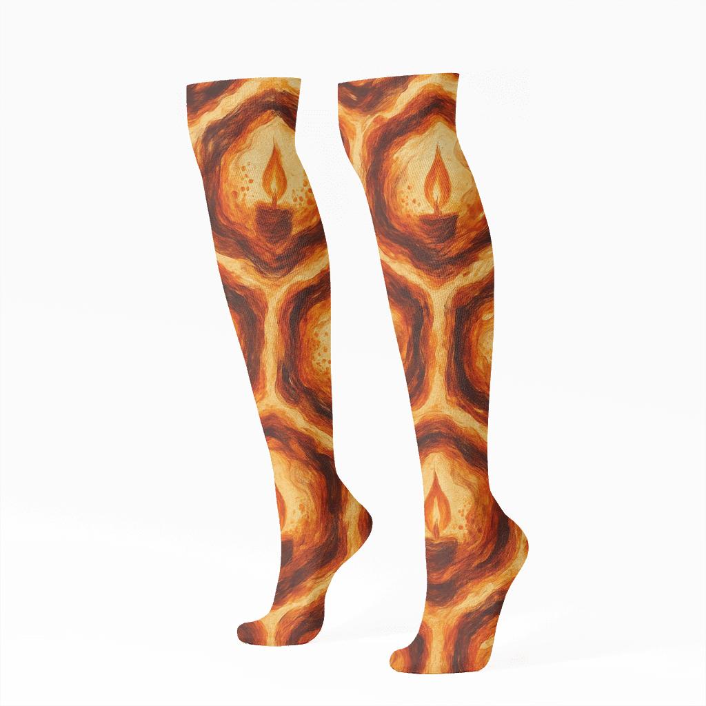 Molten Copper Ember Lattice On Warm Ivory unique graphic knee-high socks