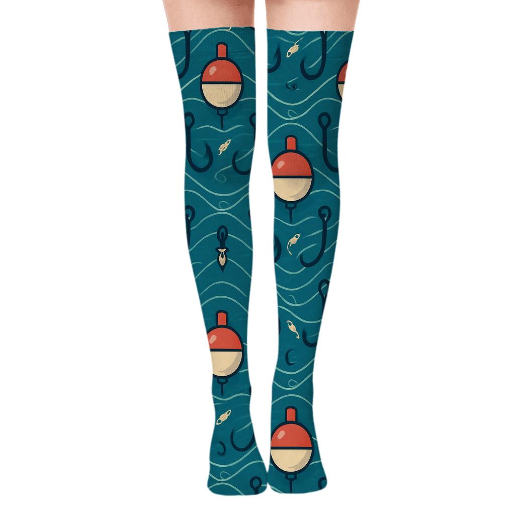 Fisher Hook And Bobber Chevron Tiles soft everyday over-the-knee socks