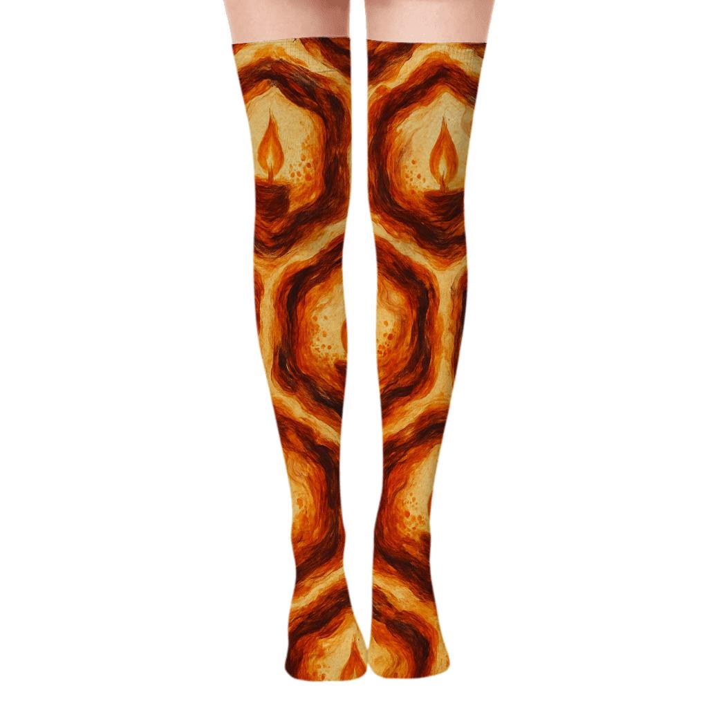 Molten Copper Ember Lattice On Warm Ivory comfortable cotton over-the-knee socks