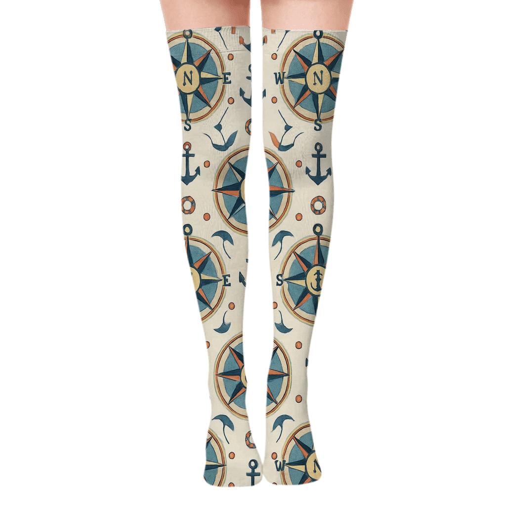 Compass Rosette Sailor Rhythm premium cozy over-the-knee socks