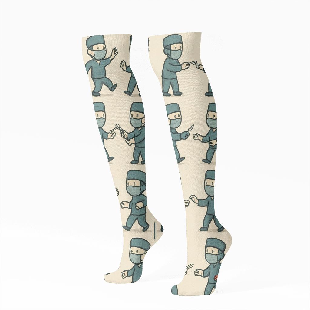 Sterile White Tiles With Surgeon Scenes designer print knee-high socks