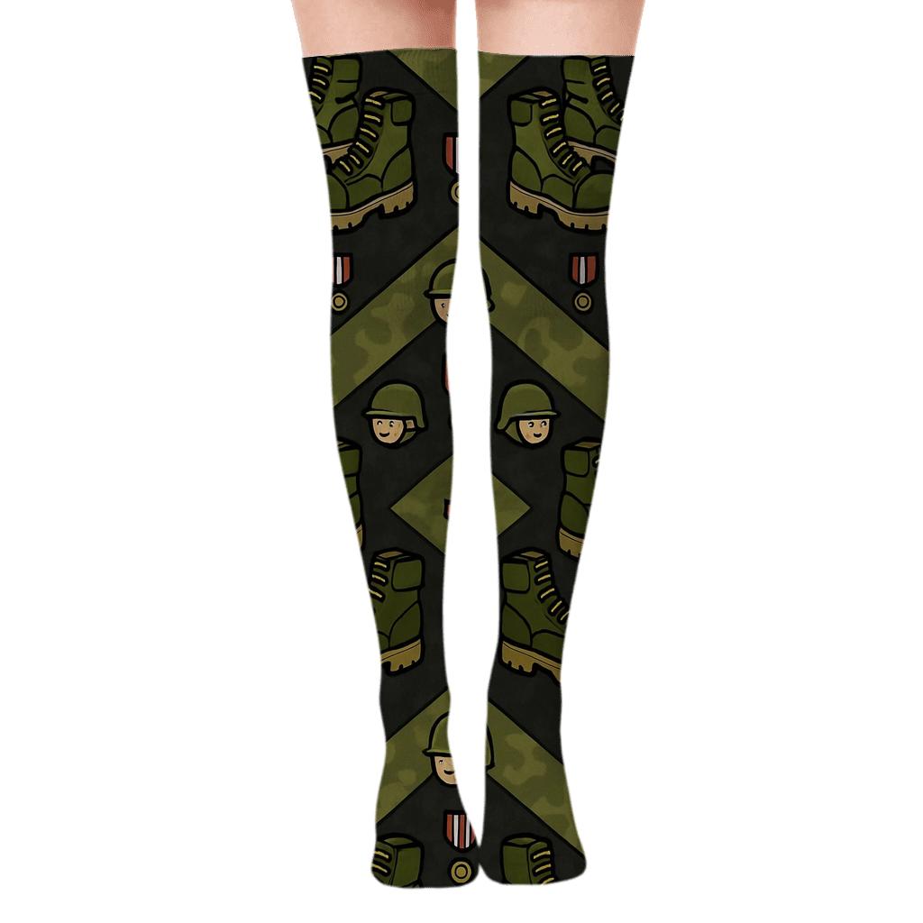 Boot Chevron With Soldier Icons trendy patterned over-the-knee socks