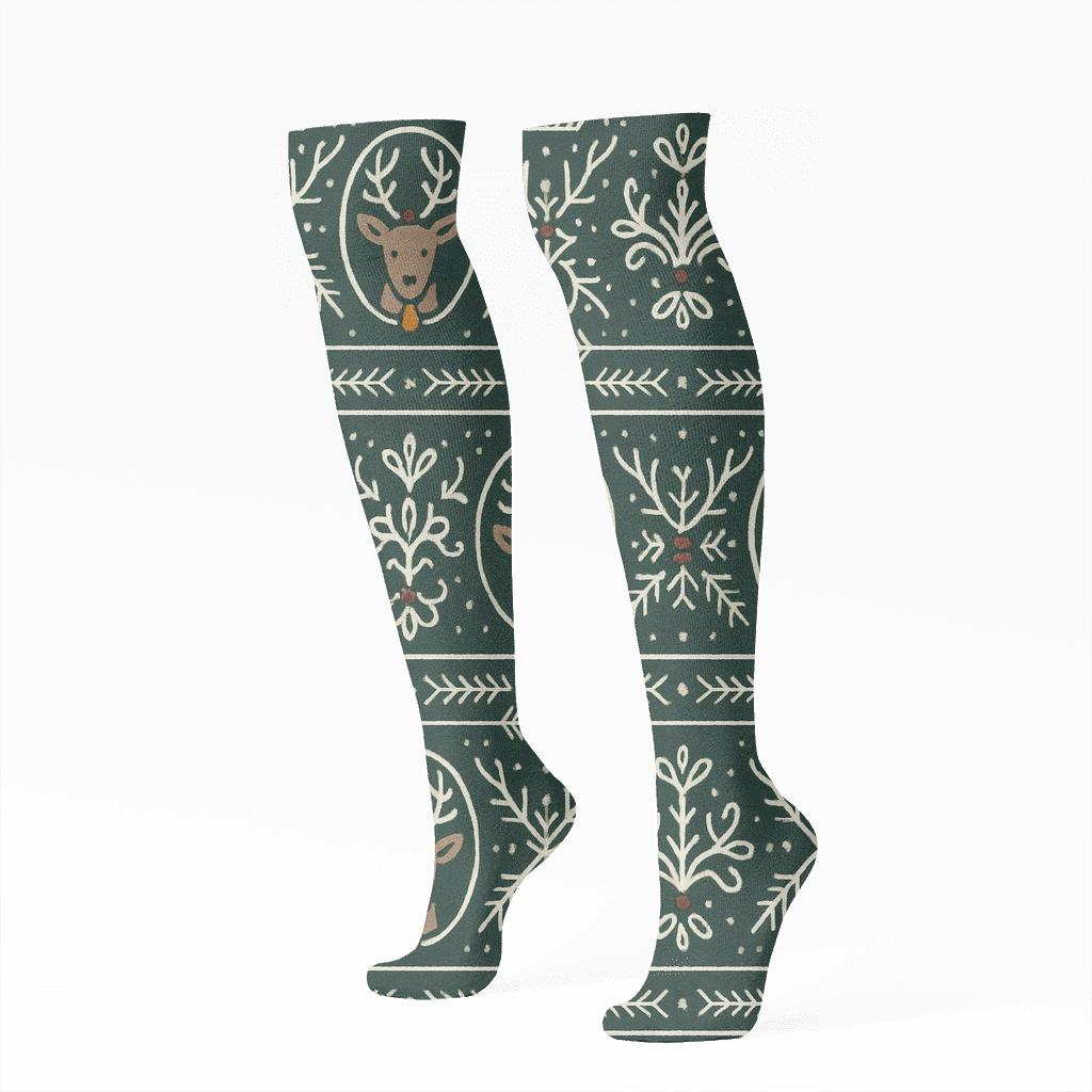 Scandinavian Folk Reindeer Band Tapestry premium sports knee-high socks