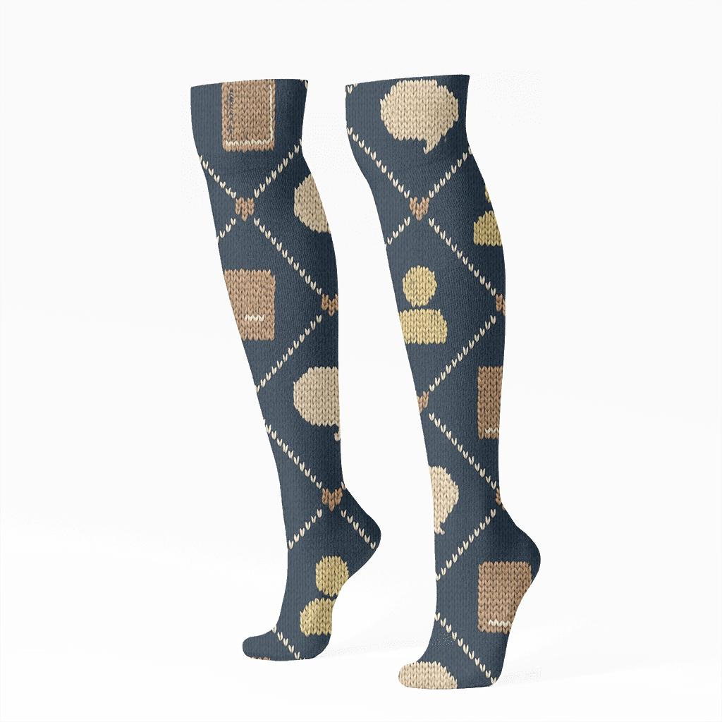 Counselor Knit Illusion Notebook Lattice comfortable cotton knee-high socks
