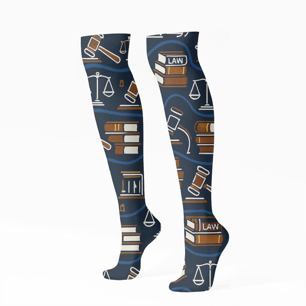 Paralegal Gavel Wave Grid comfortable cotton knee-high socks
