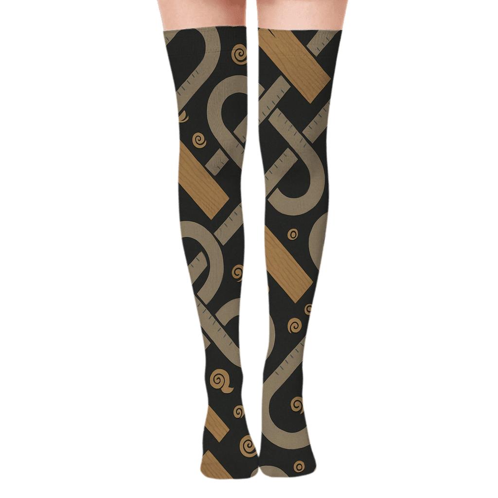 Measuring Tape Lattice With Carpenter Calm premium cozy over-the-knee socks