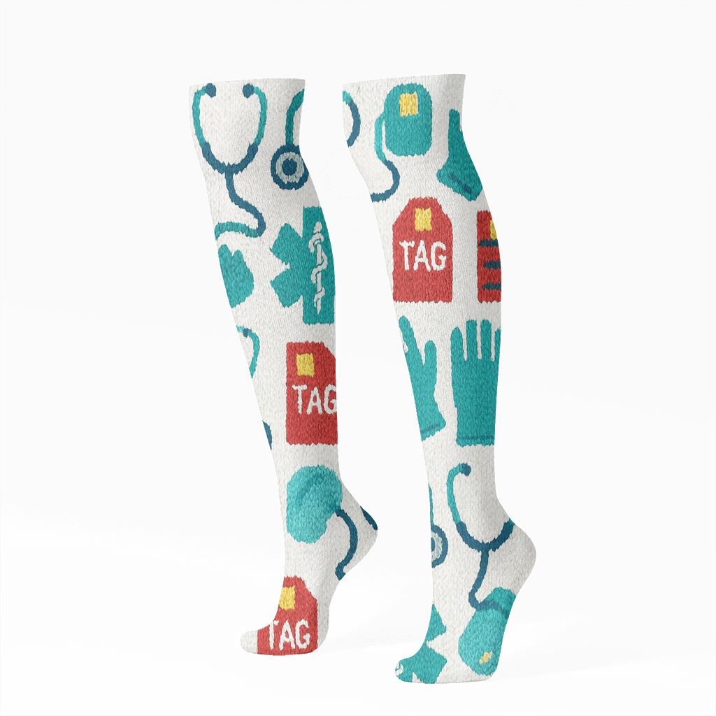 Paramedic Knit Illusion Icon Tiles comfortable cotton knee-high socks