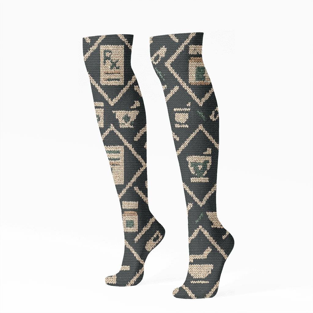 Pharmacist Knitted Label Lattice comfortable cotton knee-high socks