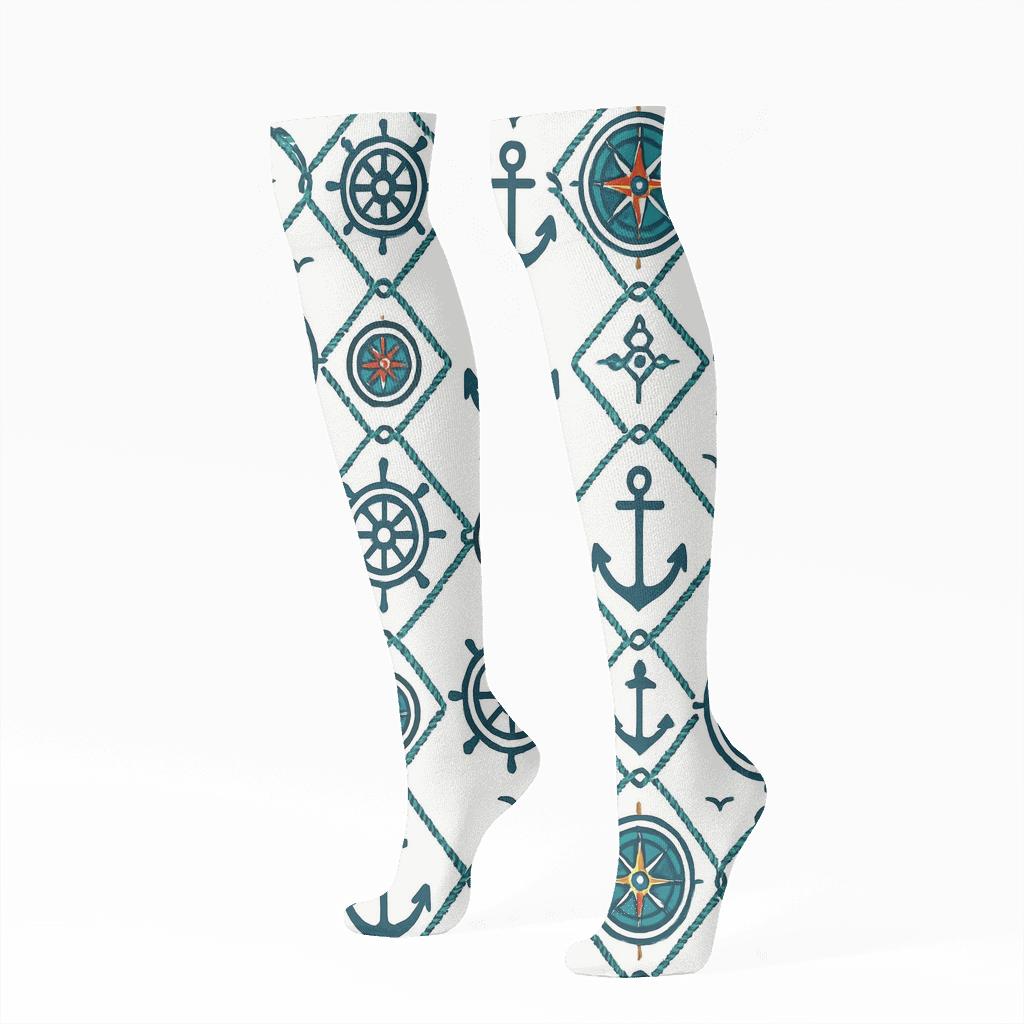 Rope Lattice With Ship Captain Icons stylish athletic knee-high socks