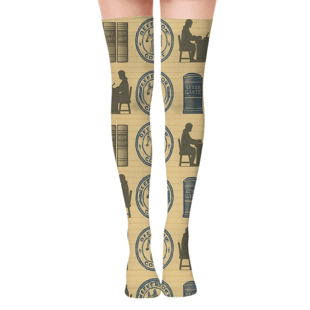 Legal Book Collage Bands For The Court Clerk trendy patterned over-the-knee socks