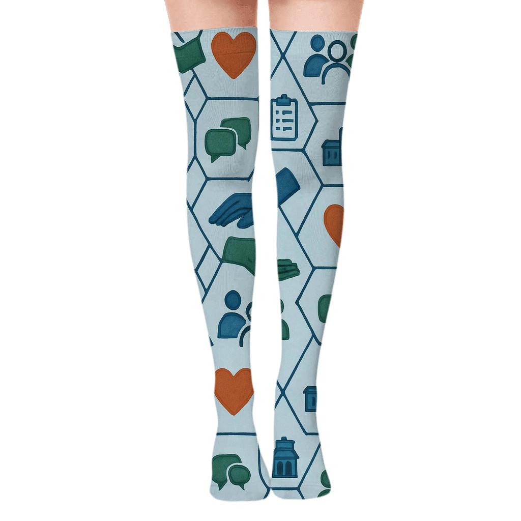 Social Worker Support Circles Tessellation unique graphic over-the-knee socks