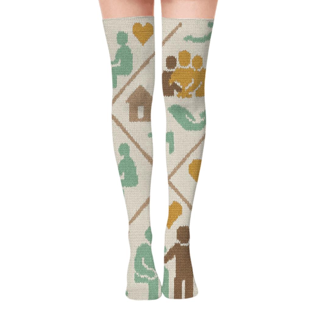 Helping Hands Pattern With Social Worker Outreach Scenes custom over-the-knee socks