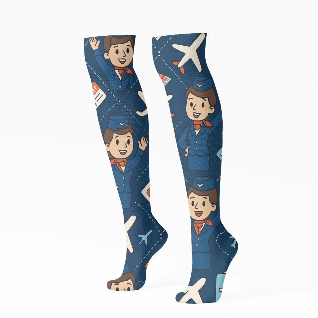 Cloud Route Tiles With Flight Attendant Cameos comfortable cotton knee-high socks