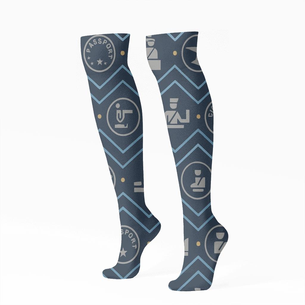 Passport Stamp Chevron With Customs Officer Details designer print knee-high socks