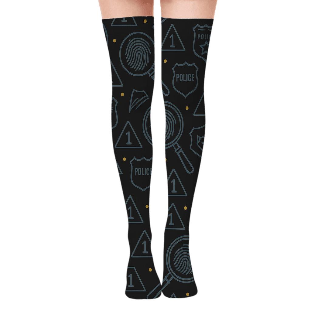 Fingerprint Lattice For Police Detective Chic unique graphic over-the-knee socks