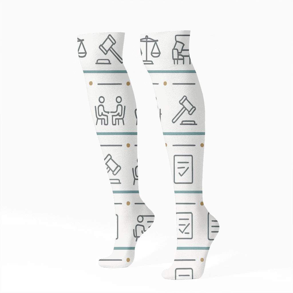 Courtroom Stripe Pattern With Probation Officer Icons designer print knee-high socks