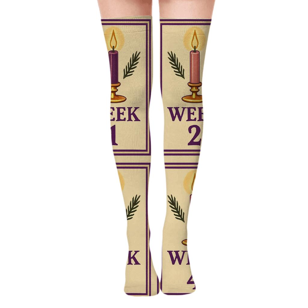 Vintage Liturgical Poster Grid With Advent Candles comfortable cotton over-the-knee socks