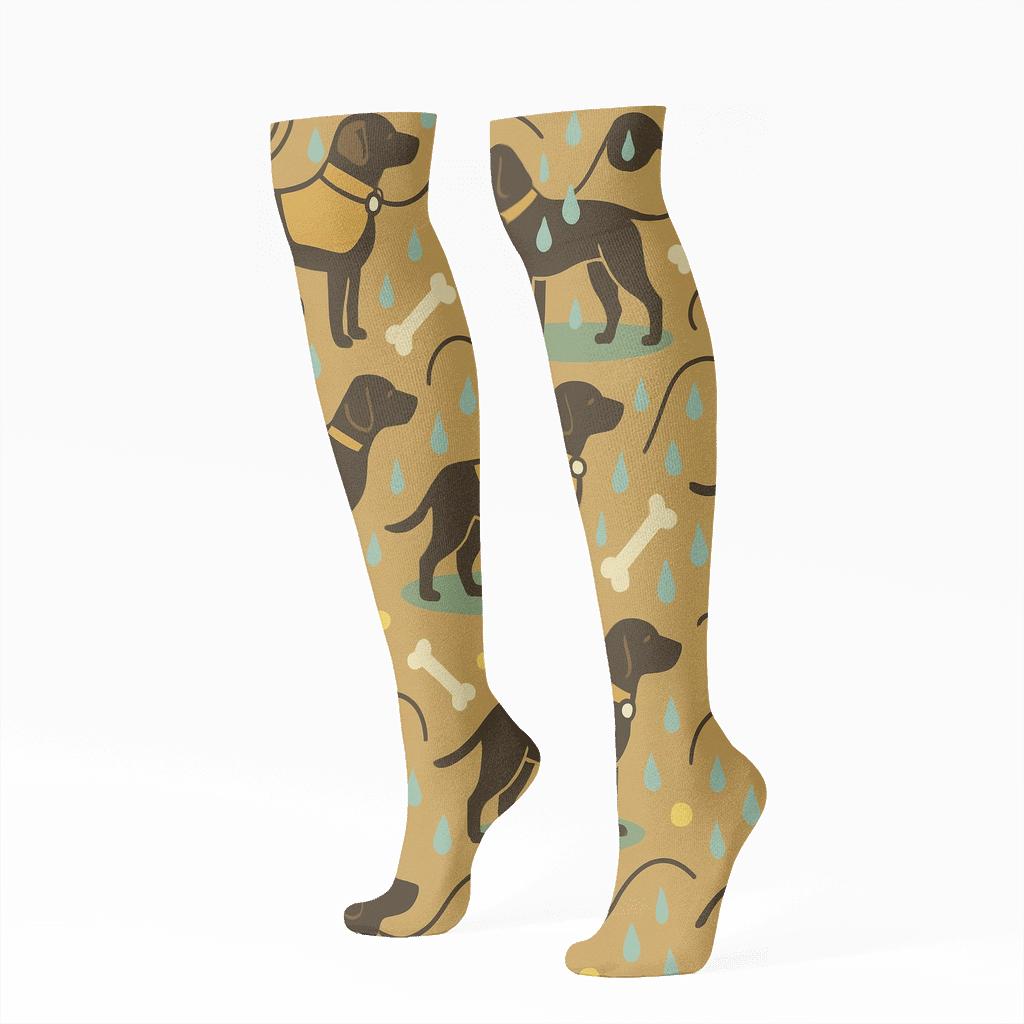 Rain Soaked Park Tiles, Labrador Retriever Edition premium sports knee-high socks