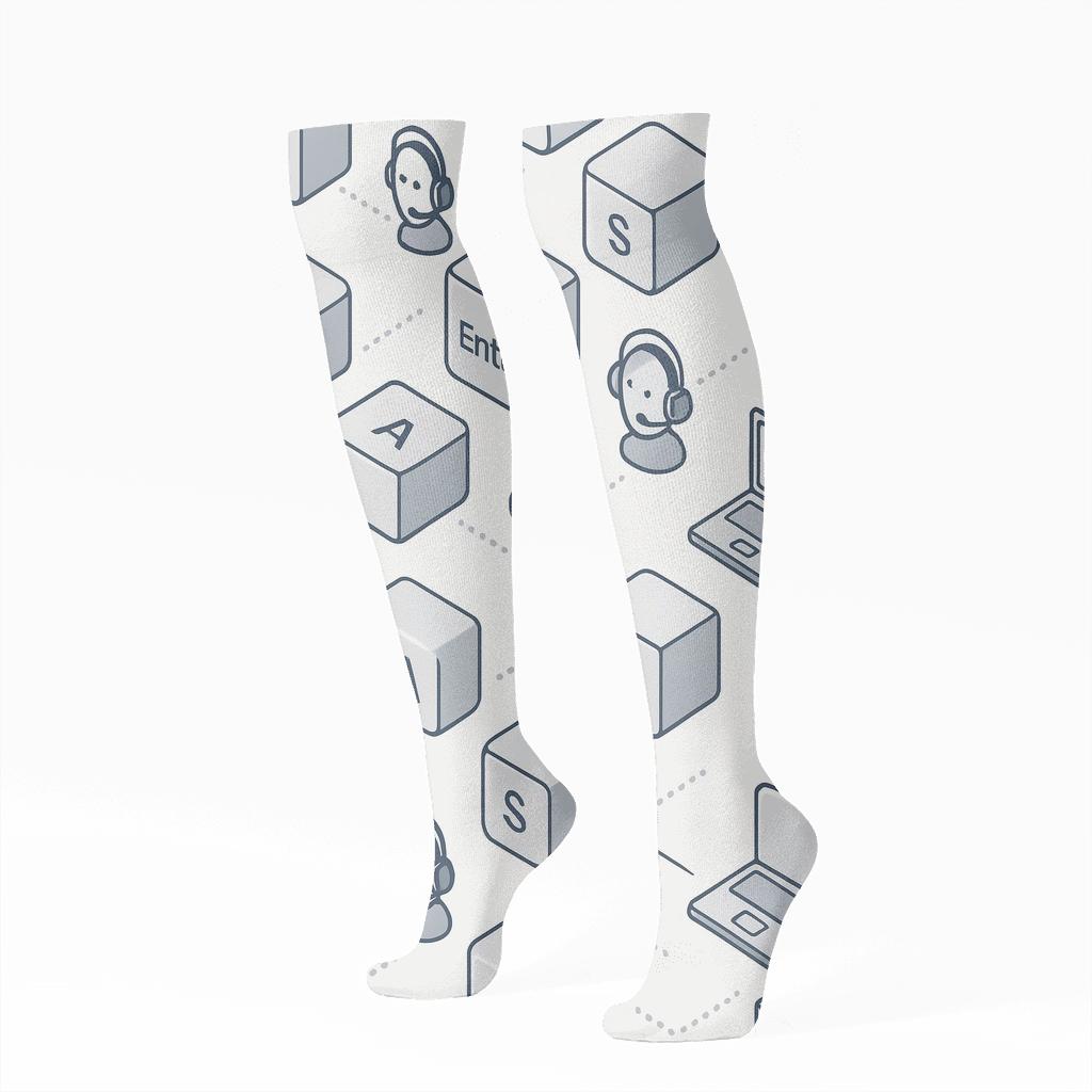 Keyboard Lattice With It Support Specialist Charm unique graphic knee-high socks