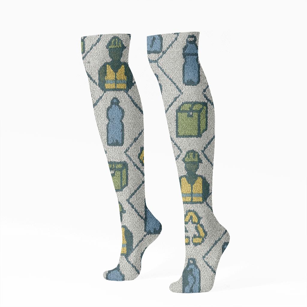 Recycling Plant Worker Knit Illusion Sorting Tessellation personalized knee-high socks