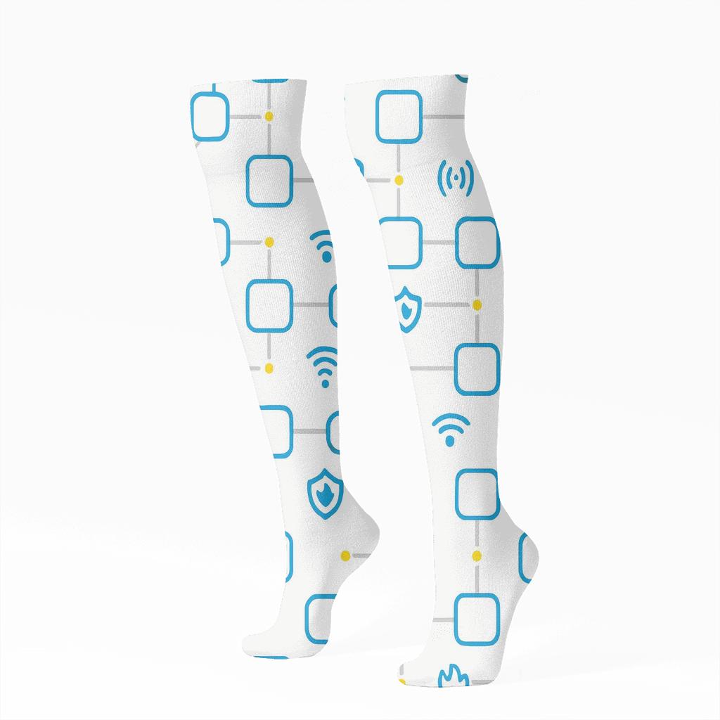 Modern Minimalist Grid With Network Administrator Nodes trendy patterned knee-high socks