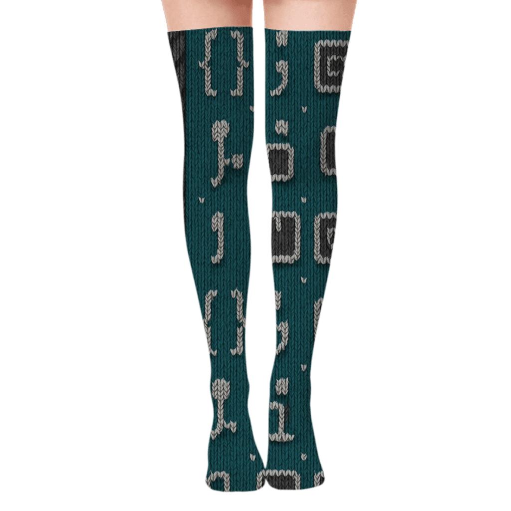 Knitted Cable Knit Pattern With Software Developer Icons comfortable cotton over-the-knee socks