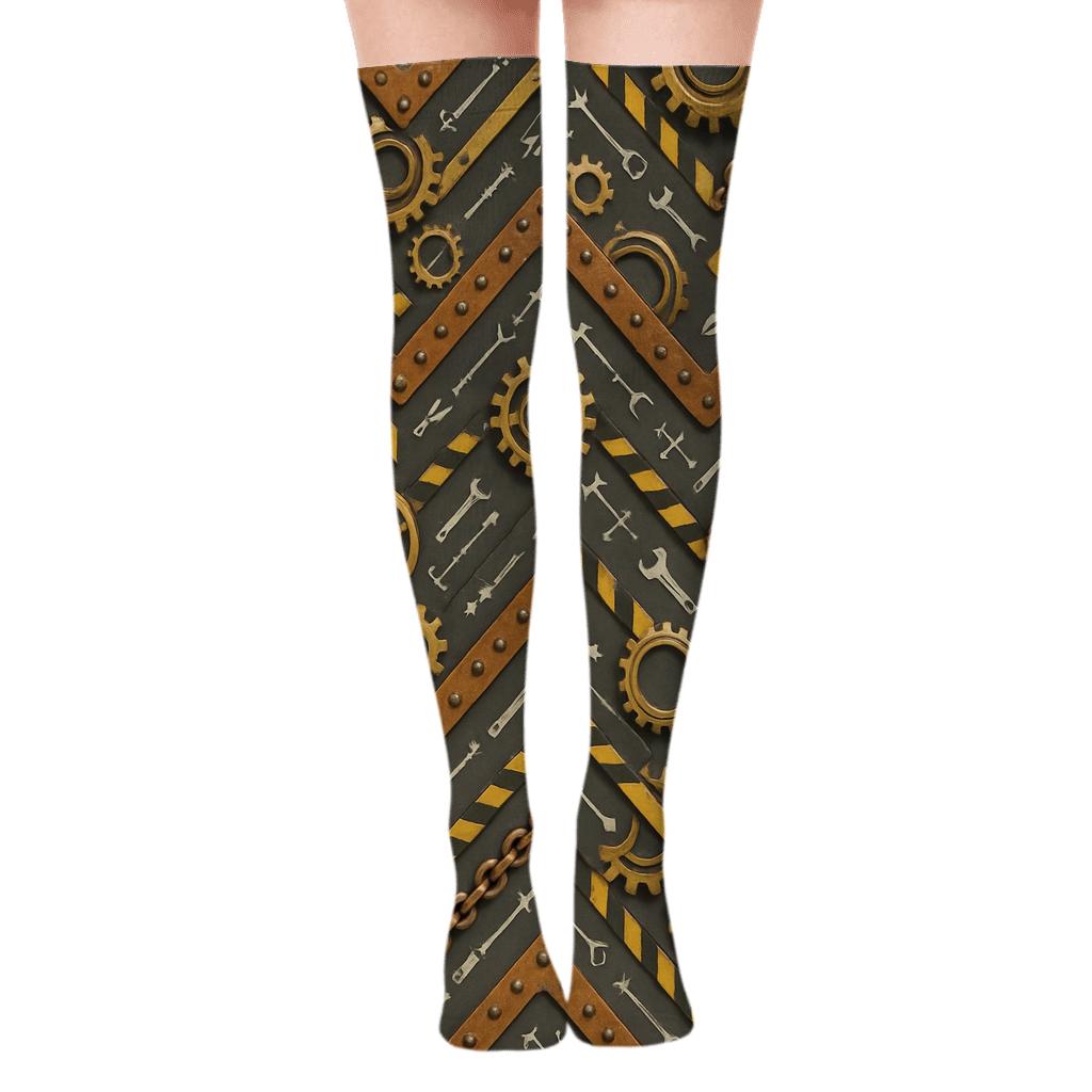 Mechanical Engineer Gear Chevron Collage trendy patterned over-the-knee socks