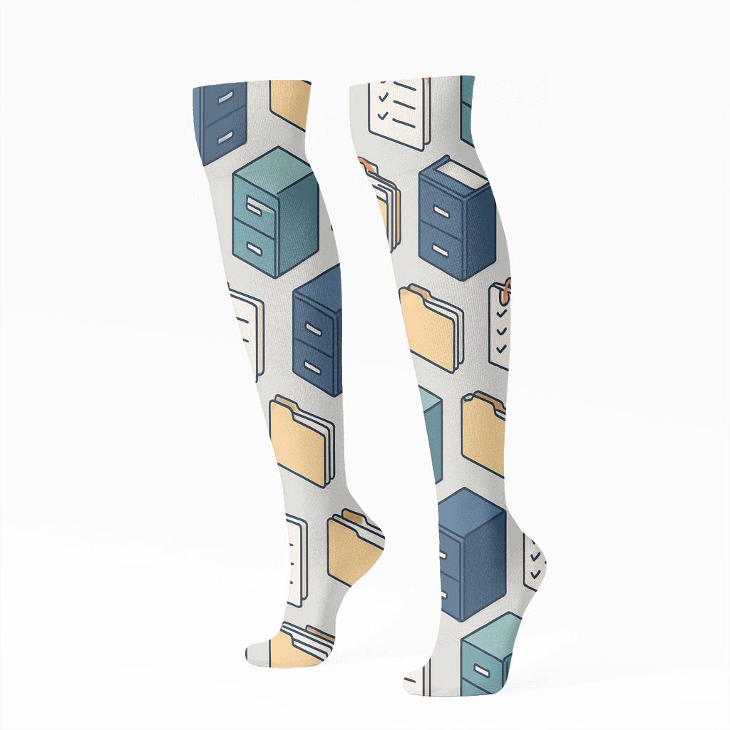 Filing Cabinet Tessellation For Office Manager trendy patterned knee-high socks