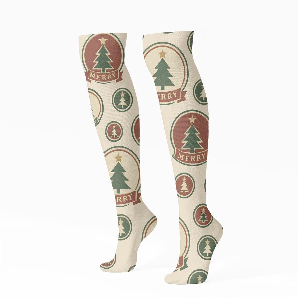Vintage Holiday Poster Tree Medallions premium sports knee-high socks