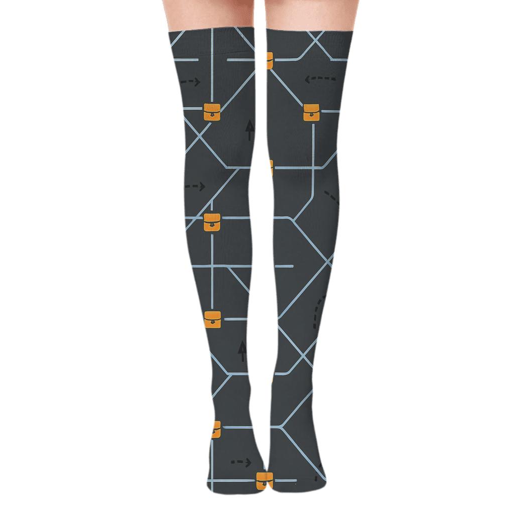 City Map Lattice With Courier Icons unique graphic over-the-knee socks