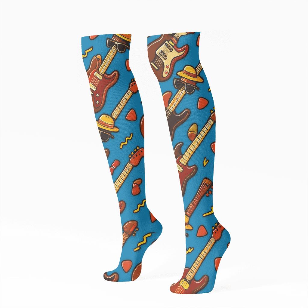 Guitar Surf Parade Tessellation stylish athletic knee-high socks