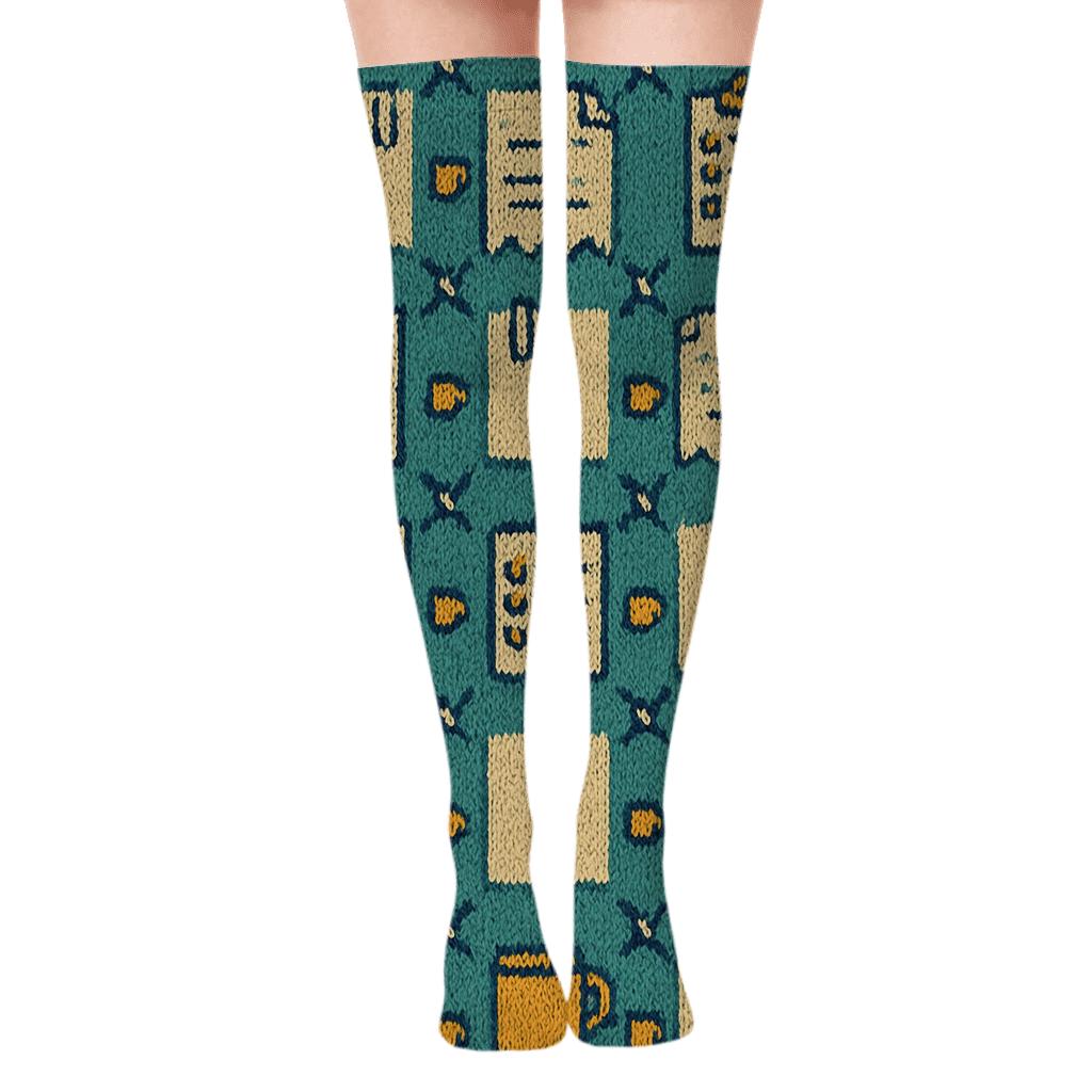 Store And Office Manager Sticky Note Lattice In Teal trendy patterned over-the-knee socks
