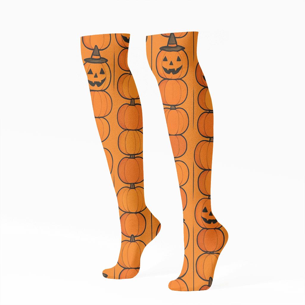 Orange Pumpkin Stack Columns On Orange Background stylish athletic knee-high socks